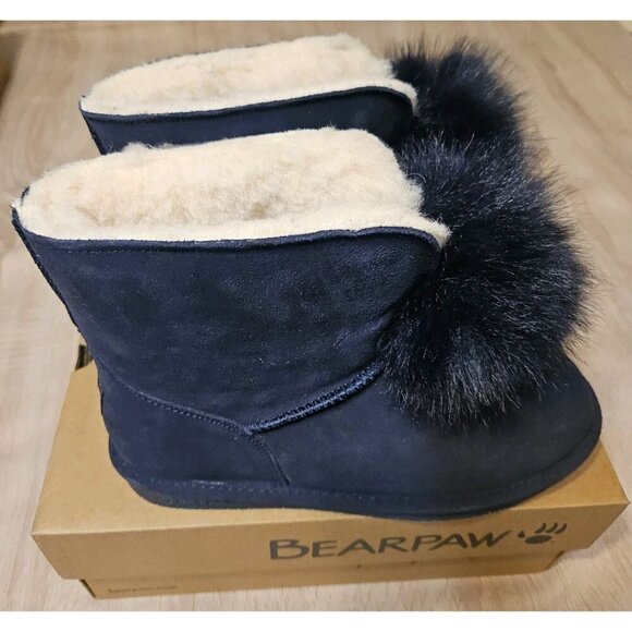 Bearpaw Women's Boots LIBBY LIV POM Suede Boots Cadet Blue Size 8.5 NEW - Picture 1 of 11
